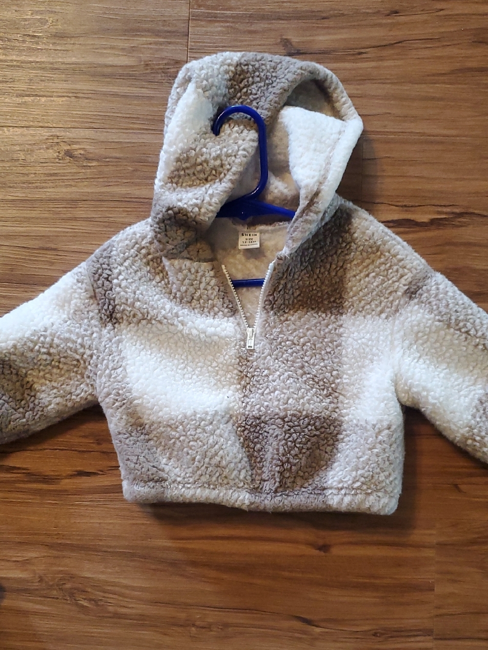 SHEIN Plush Sherpa Hoodie in Cream and Brown